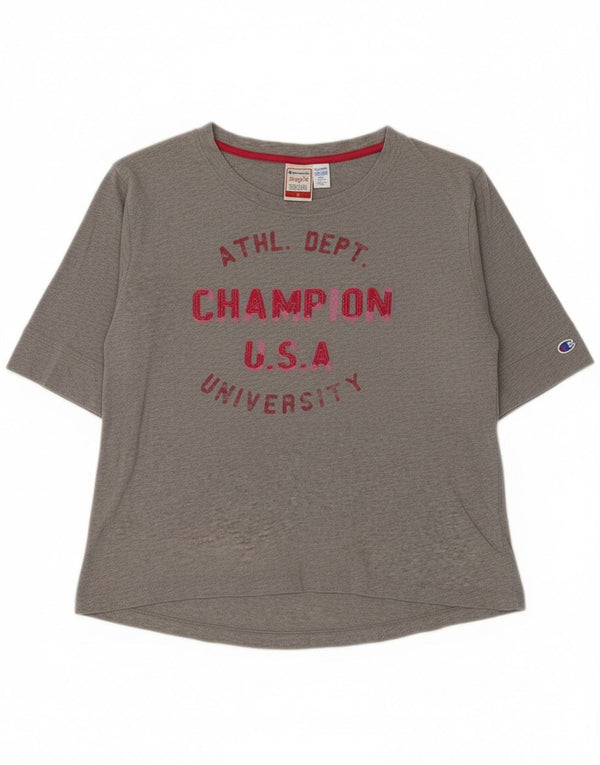 Champion Womens Heritage Fit grafisk top 3/4 ærmer UK 14 mellemgrå