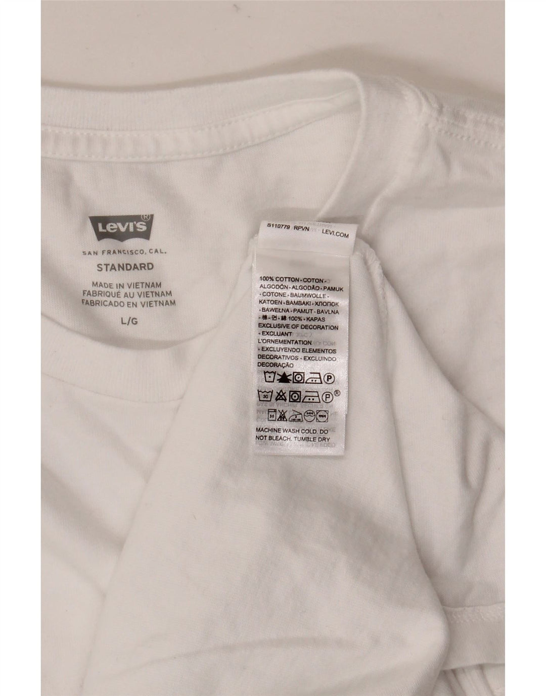 Levi's Herre Standard T-Shirt Top Stor Hvid Bomuld