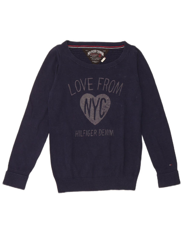 Tommy Hilfiger Dame Boat Neck Jumper Sweater UK 10 Small Navy Blue