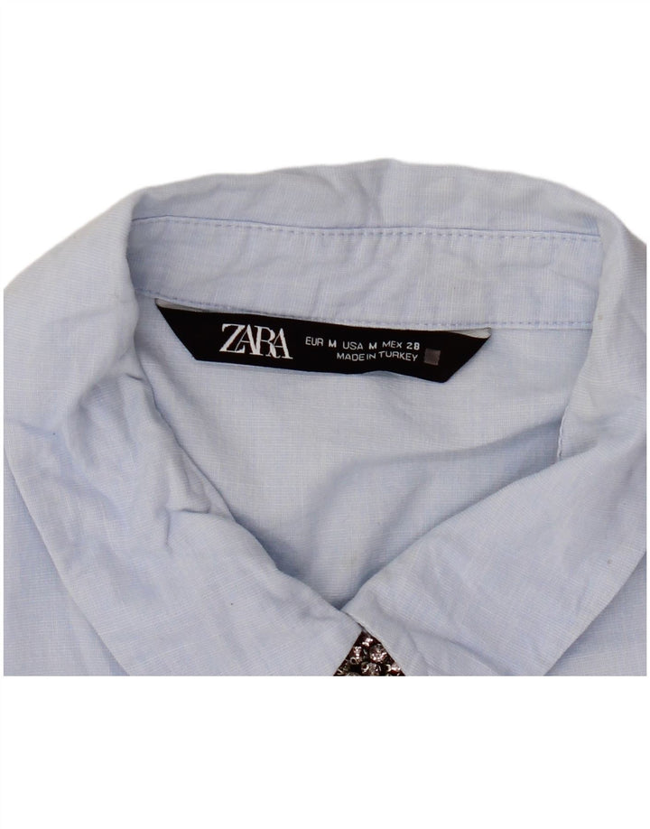 Zara Dame 3/4 ærmet bluse Top UK 14 Medium Blue