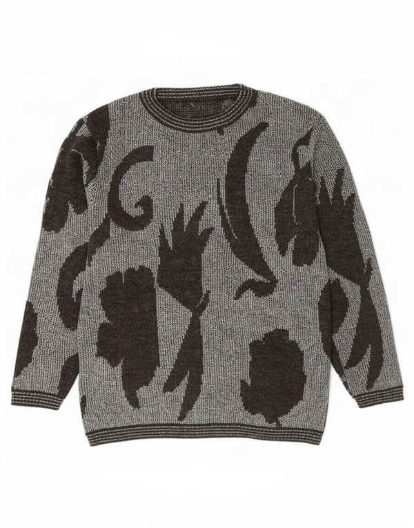 Vintage kvinders abstrakt mønster sweater UK 18 XL grå akryl