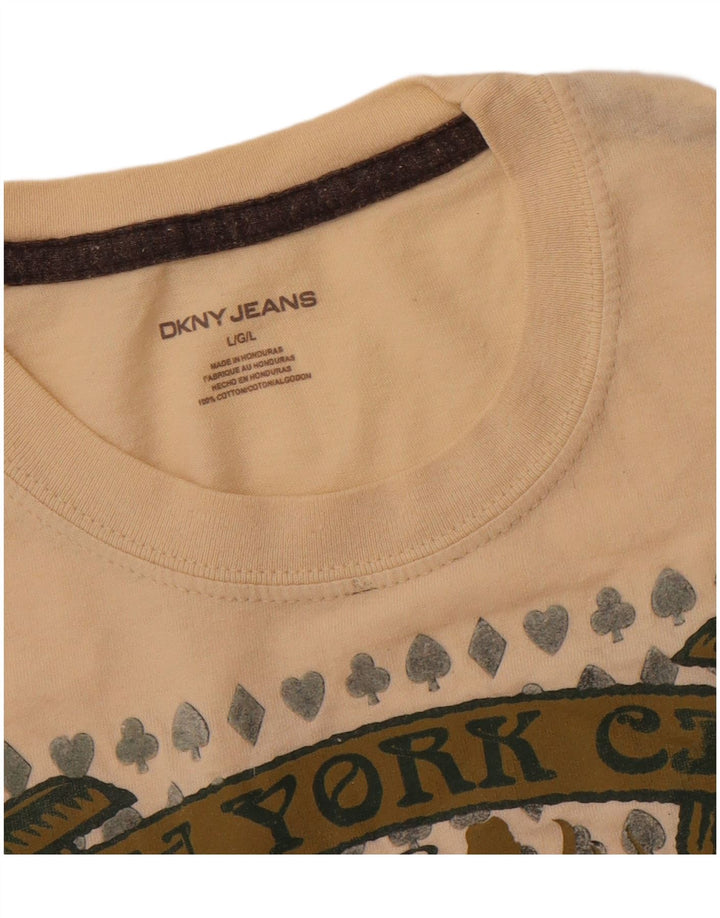 DKNY Herre Grafisk T-Shirt Top Stor Beige Bomuld