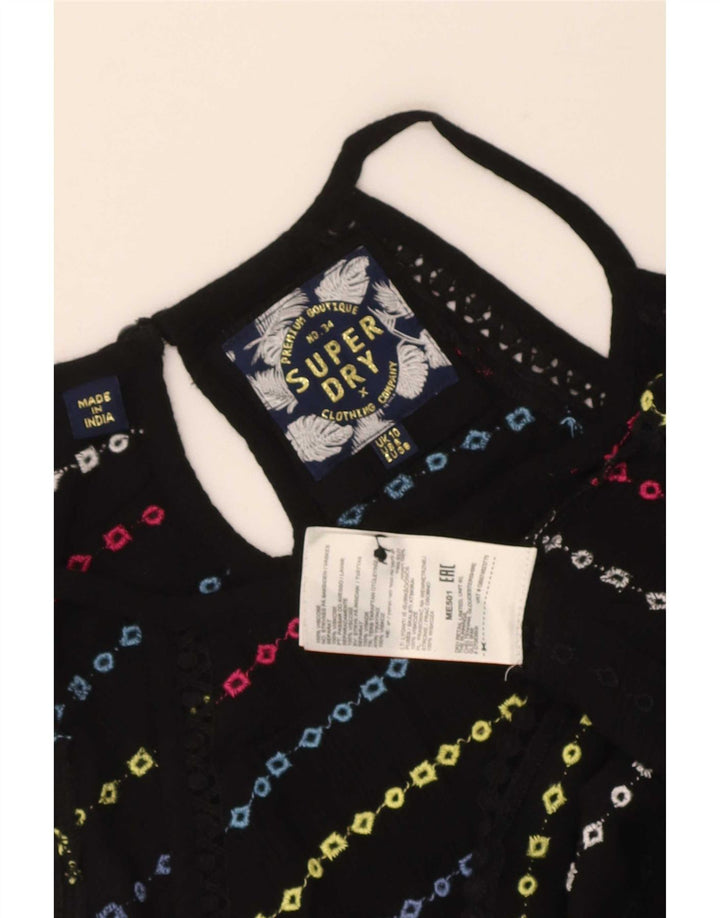 Superdry Womens Crop Halter Top UK 10 Lille sort stribet viskose
