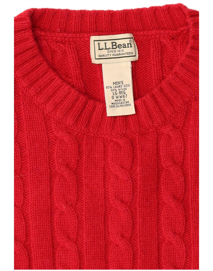 L.L.BEAN Mens Crew Neck Jumper Sweater Large Red Lambswool