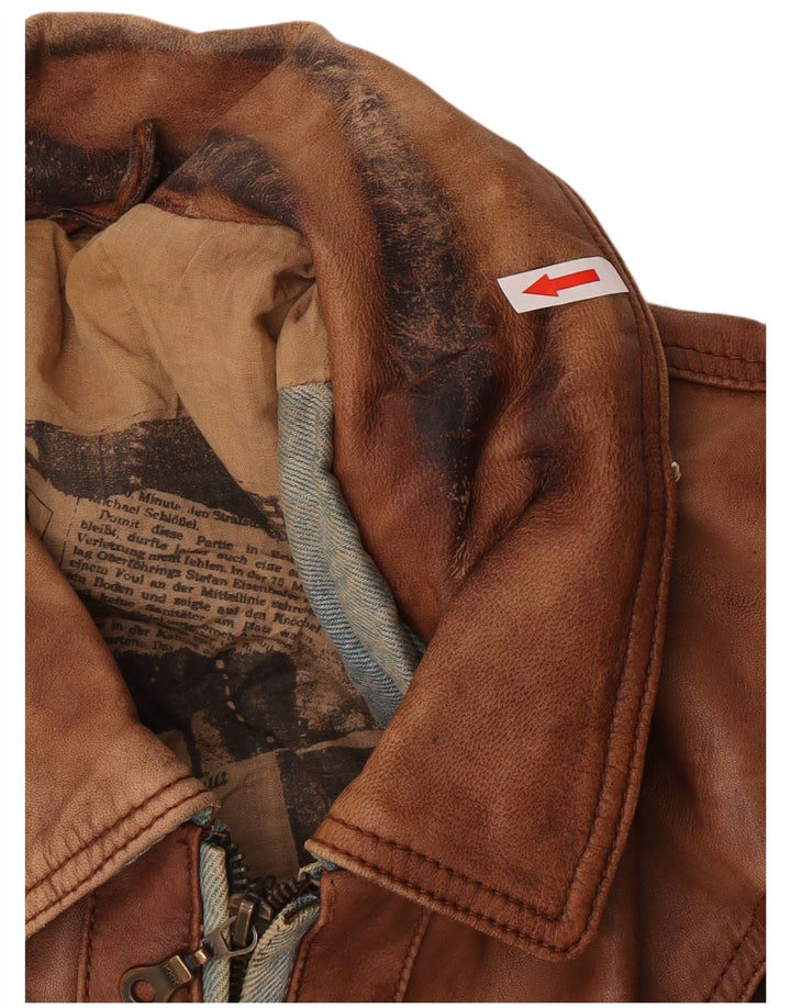 Vintage Herre Bomber Læderjakke UK 42 XL Brun Patchwork Læder