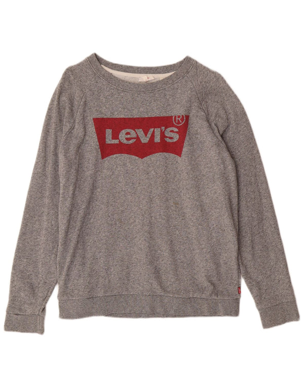 Levi's Dame Grafisk Sweatshirt Jumper UK 14 Medium Grey Bomuld