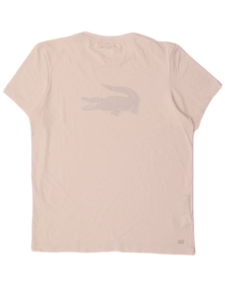 LACOSTE Herre grafisk T-shirt Top størrelse 5 Stor hvid bomuld