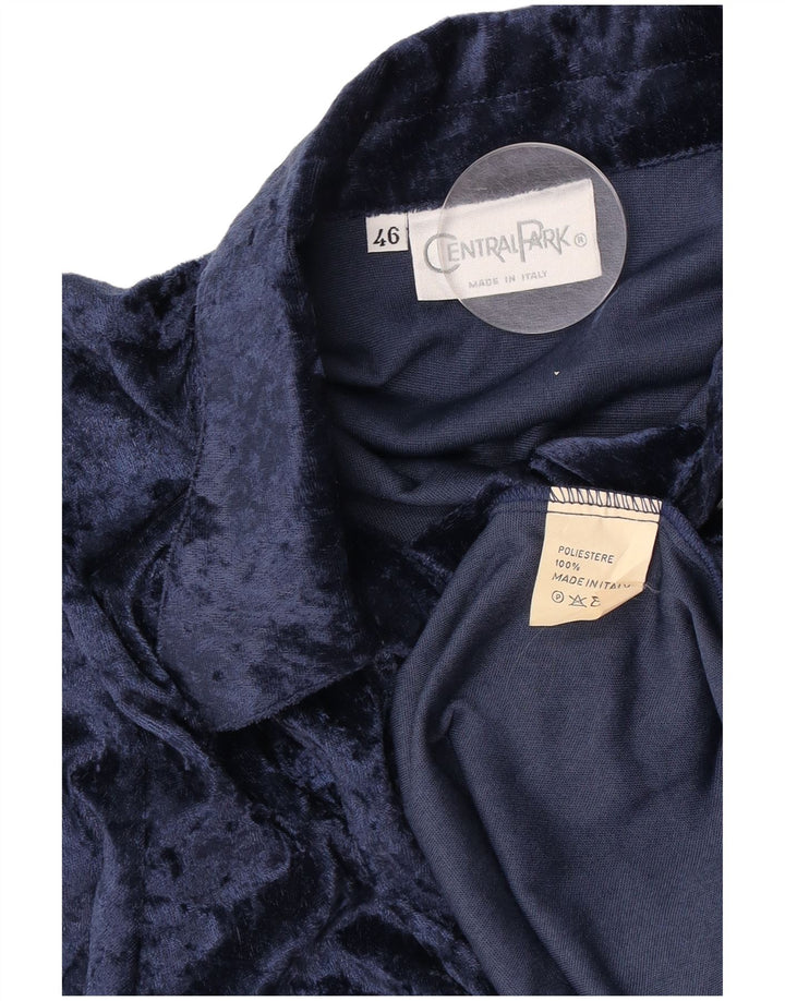 Central Park Dame Velour Skjorte Bluse IT 46 Large Navy Blue Polyester
