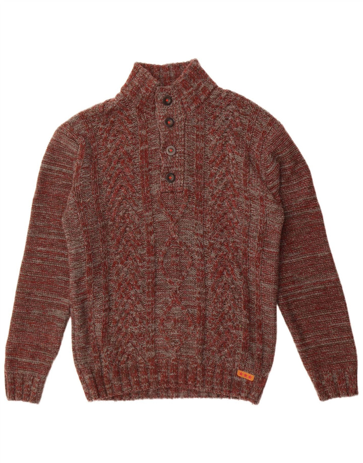 Joe Browns Herre Button Neck Jumper Sweater Large Maroon Flecked Acryl