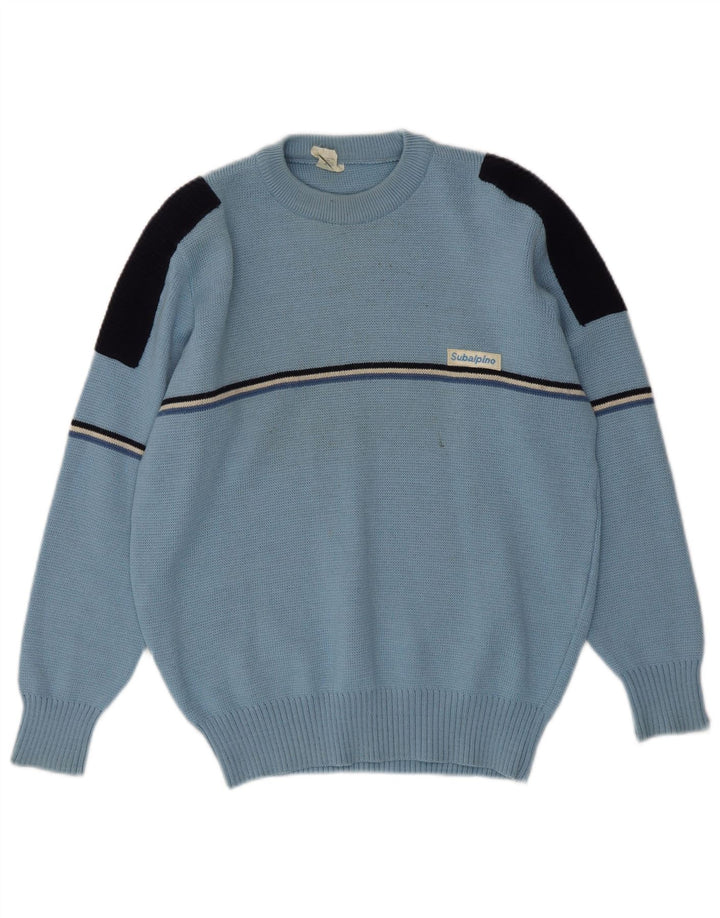 Vintage Herre Crew Neck Jumper Sweater IT 48 Small Blue Colourblock