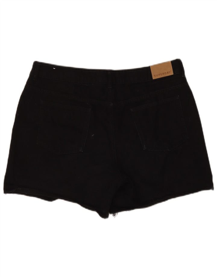 Superdry Dame Denim Højtaljede Hot Pants W32 Large Black Bomuld