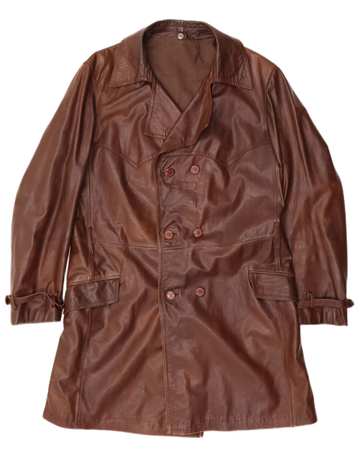 Vintage herre dobbeltradet læderfrakke UK 38 medium brun
