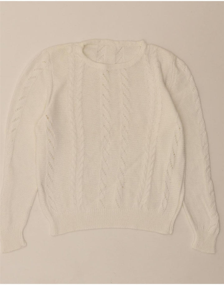 VINTAGE Womens Crew Neck Jumper Sweater UK 14 Medium White Vintage Vintage and Second-Hand Vintage from Messina Hembry 