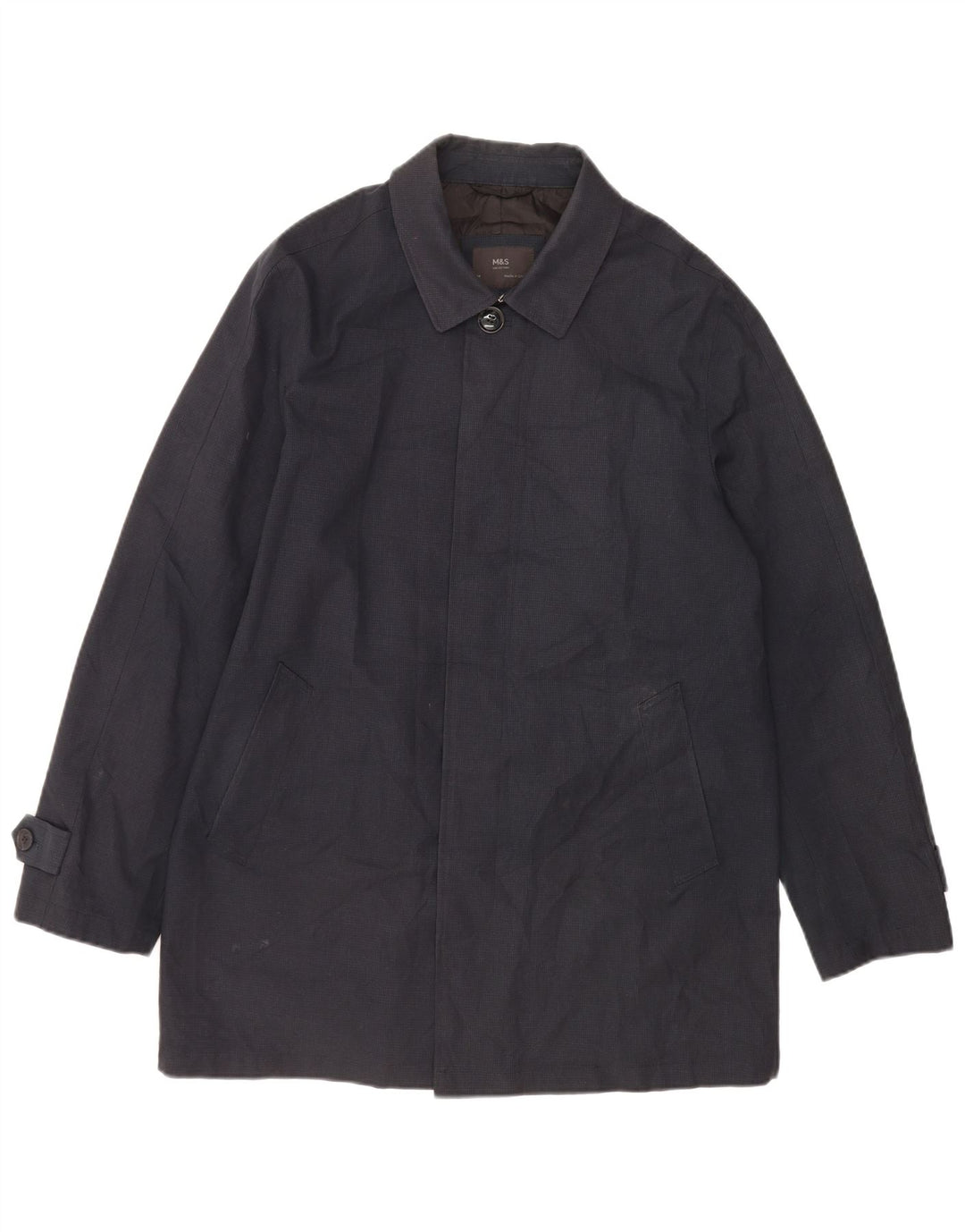 Marks & Spencer Herre Overfrakke UK 38 Medium Navy Blue Houndstooth Polyester