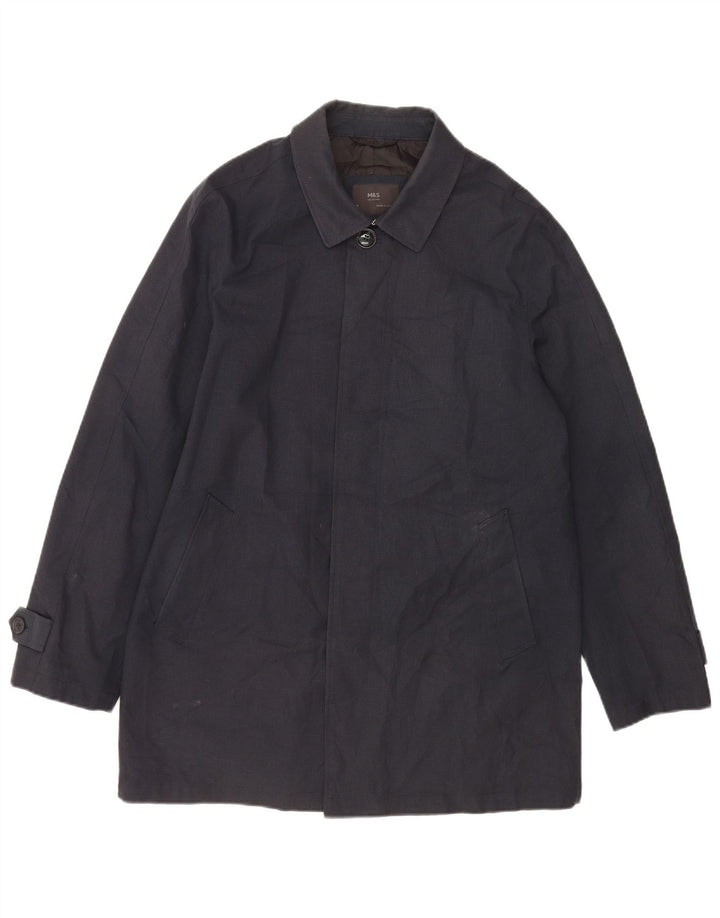 Marks & Spencer Herre Overfrakke UK 38 Medium Navy Blue Houndstooth Polyester