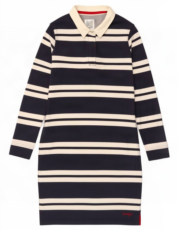 Weird Fish Dame Langærmet Polo Dress UK 8 Small Navy Blue Striped