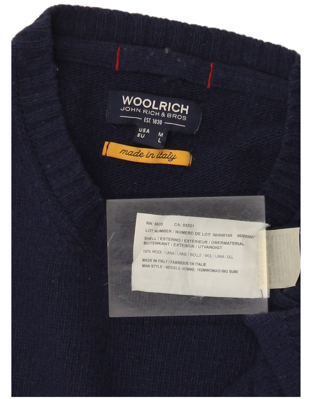 Woolrich Herre Grafisk Crew Neck Jumper Sweater Medium Navy Blue Uld USA