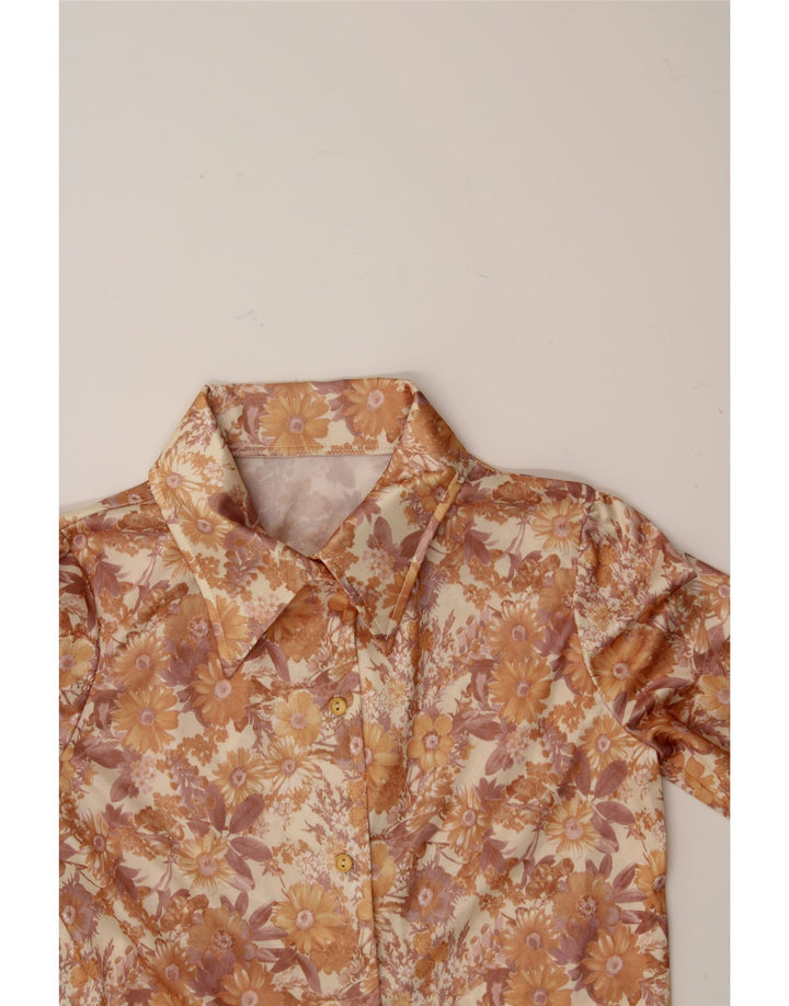 VINTAGE Womens Shirt Blouse UK 12 Medium Beige Floral Vintage Vintage and Second-Hand Vintage from Messina Hembry 