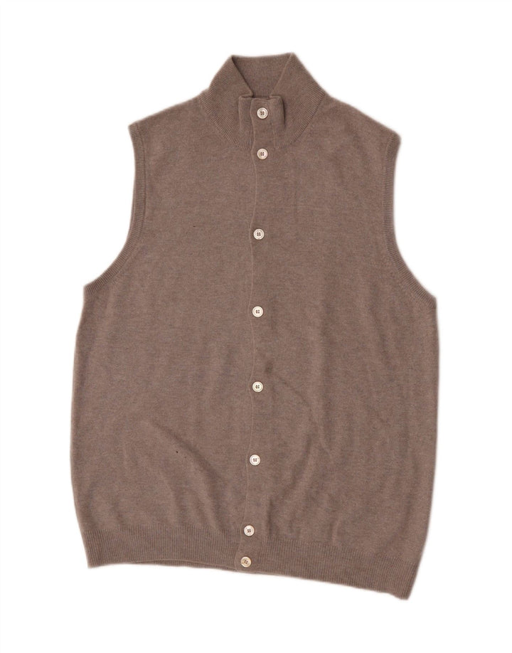 Vintage herre ærmeløs cardigan sweater mellemgrå uld