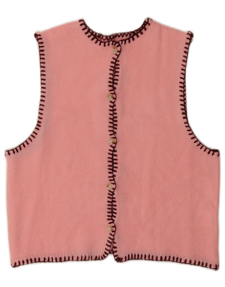 VINTAGE Womens Crop Ærmeløs cardigantrøje UK 6 XS Pink Akryl