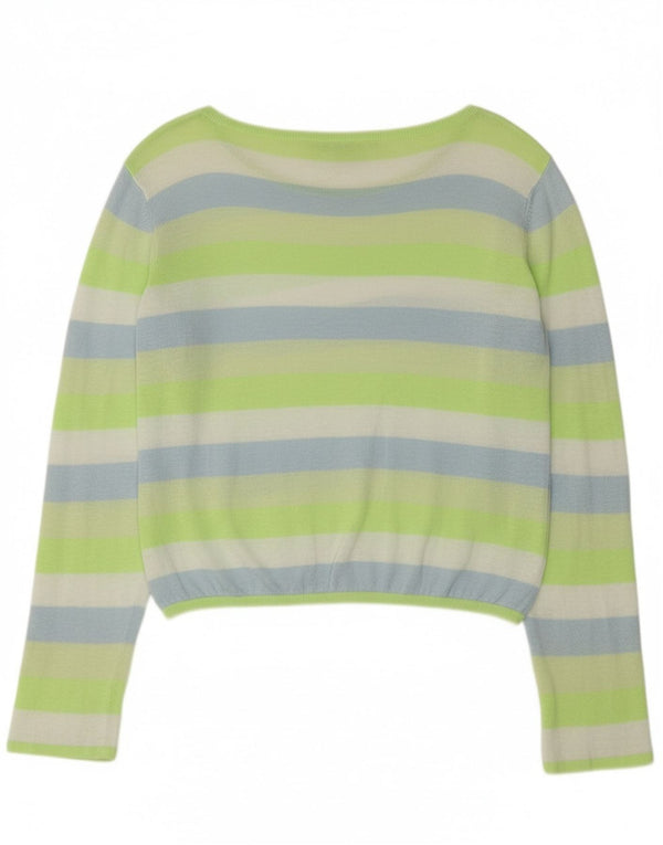 Tommy Hilfiger Dame Crop Bluse Top UK 18 XL Grøn Stribet hør