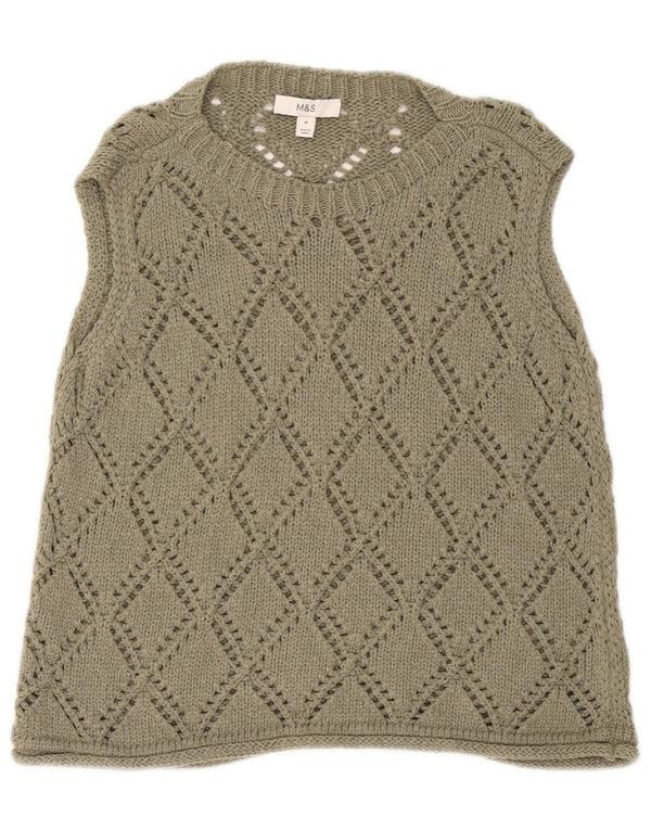 MARKS & SPENCER Herre Crop Vest Tank Top Medium Khaki Argyle/Diamond Bomuld