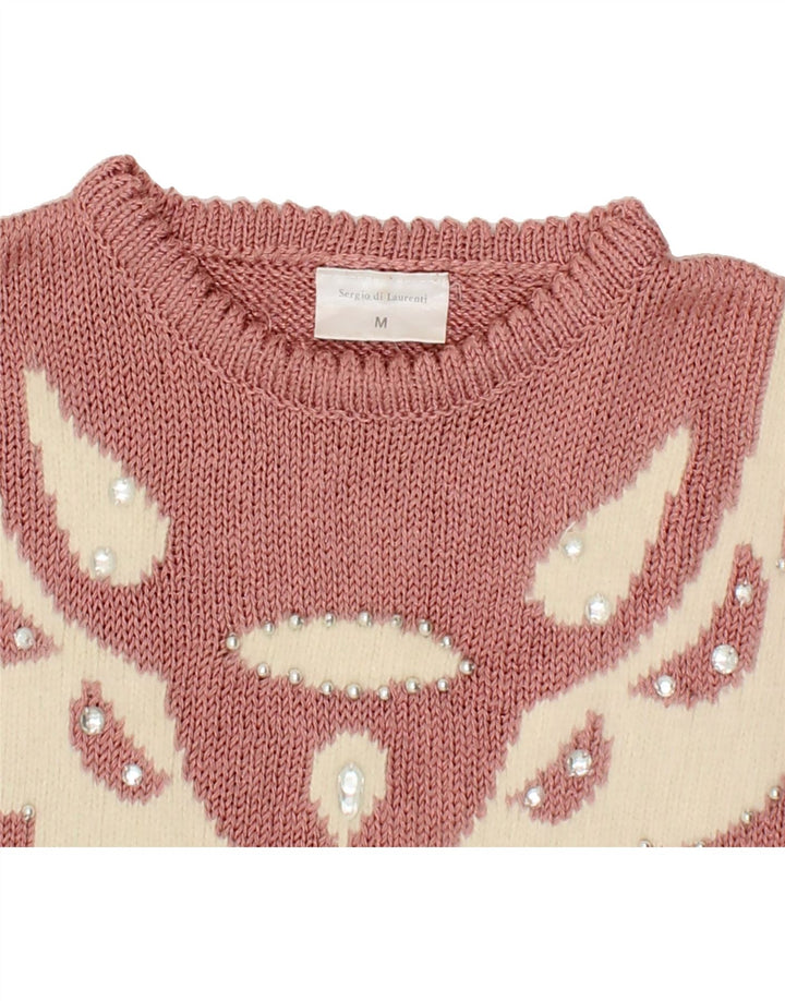 VINTAGE Womens Crew Neck Jumper Sweater UK 14 Medium Pink Vintage Vintage and Second-Hand Vintage from Messina Hembry 