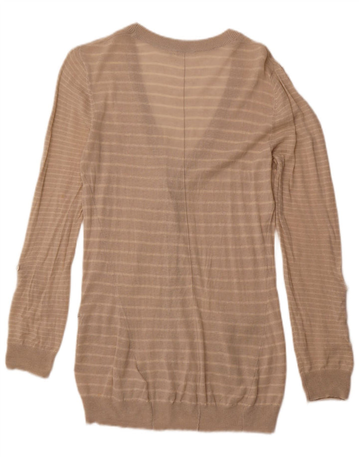 WHITE STUFF Dame cardigan sweater UK 14 Stor beige stribet hør