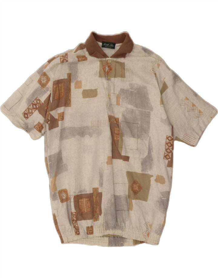 VINTAGE Mens Polo Shirt Medium Beige Geometric Cotton Vintage Vintage and Second-Hand Vintage from Messina Hembry 