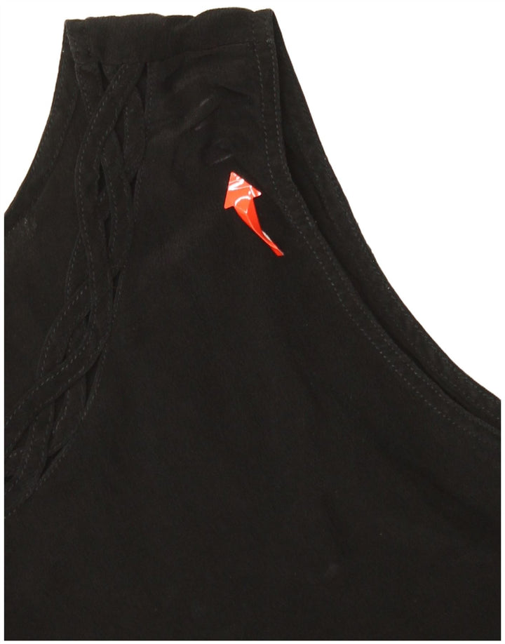 VINTAGE Dame ærmeløs bluse Top UK 14 Medium Sort Silke