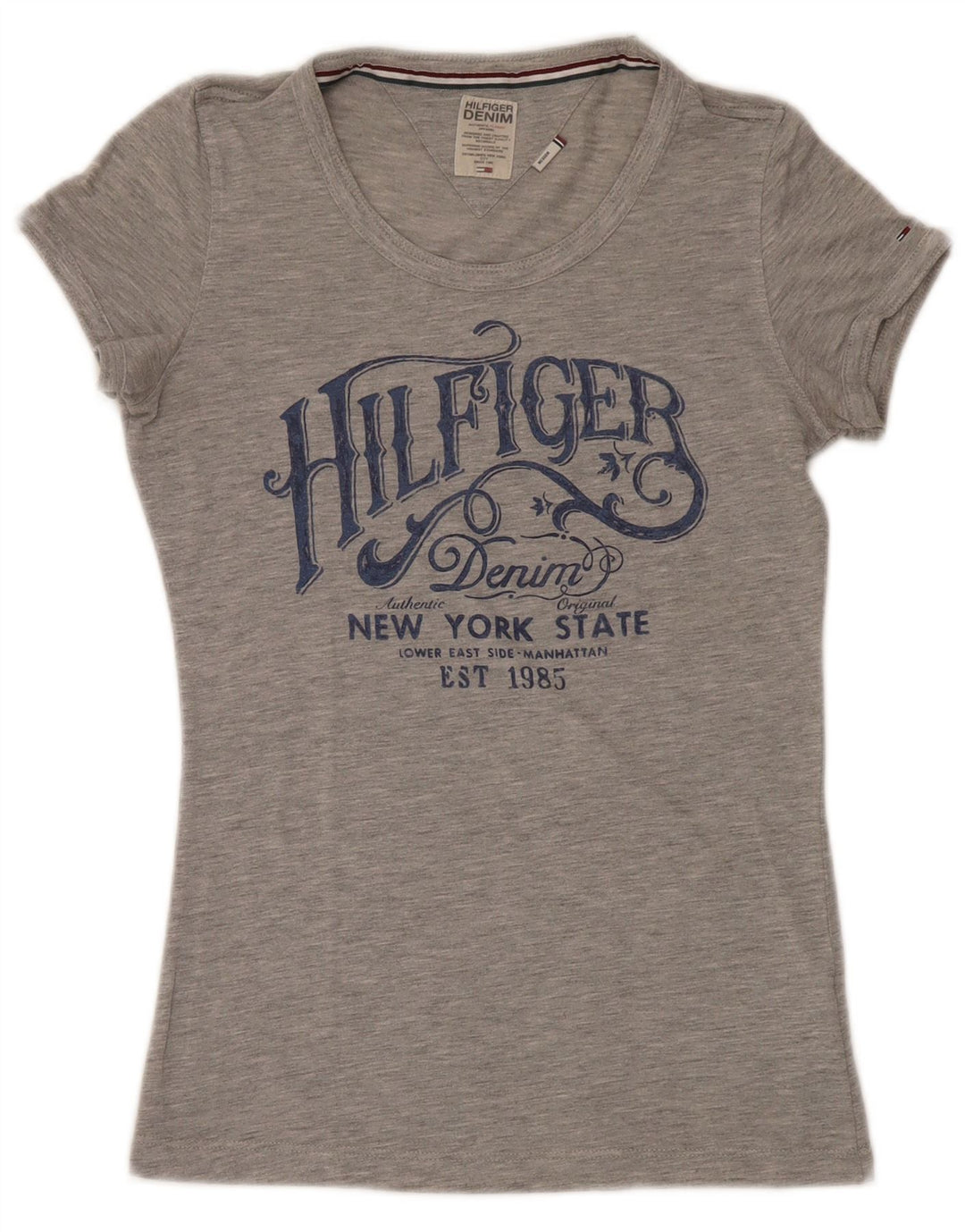 Tommy Hilfiger Dame Grafisk T-Shirt Top UK 12 Medium Grå Polyester