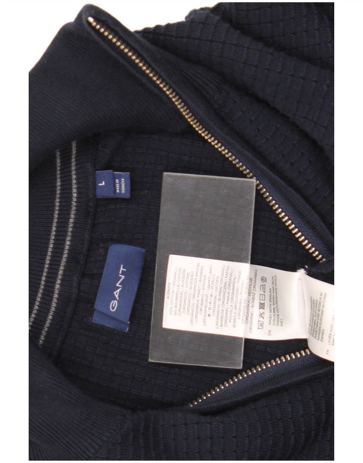 Gant Herre Zip Neck Jumper Sweater Large Navy Blue Bomuld