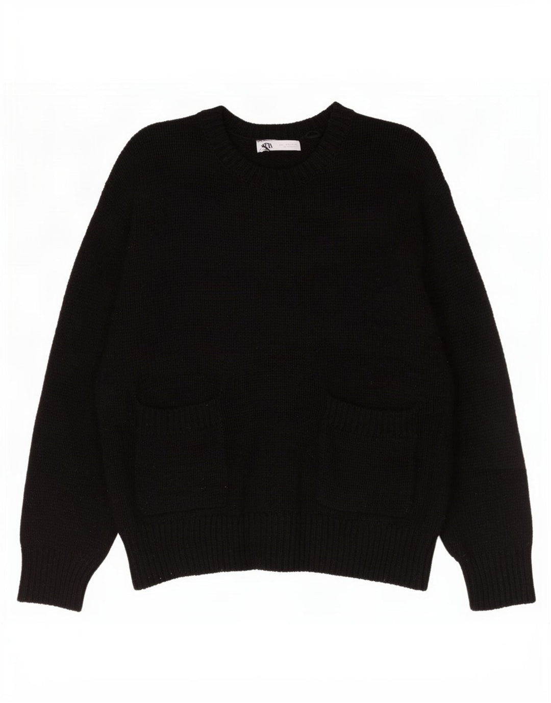 Zara Womens Oversized Crew Neck Jumper Sweater UK 16 Large Black Polyester