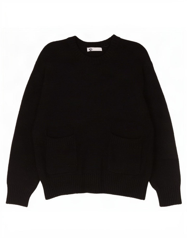 Zara Womens Oversized Crew Neck Jumper Sweater UK 16 Large Black Polyester