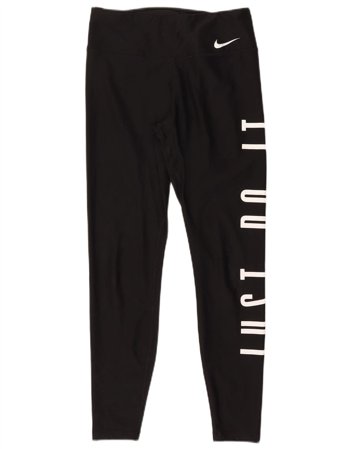 Nike Dame Dri Fit Grafiske Leggings UK 10 Small Black Polyester