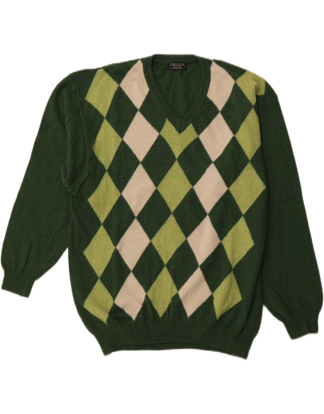 VALDA Herre V-hals sweater Stor Grøn Argyle/Diamant Wool