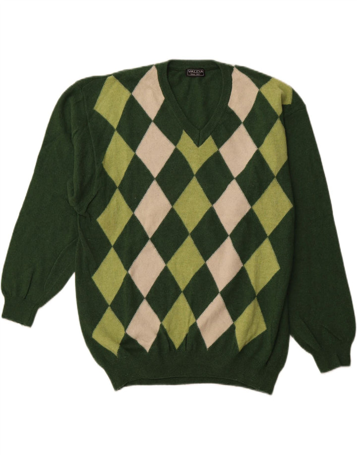 VALDA Herre V-hals sweater Stor Grøn Argyle/Diamant Wool
