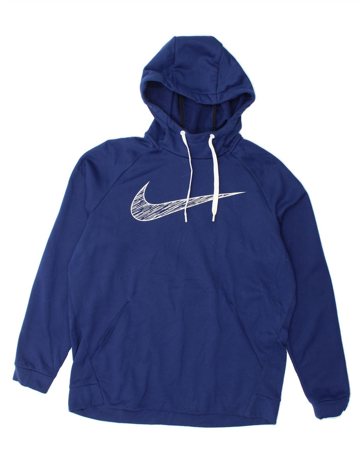 NIKE Mens Dri Fit Graphic Hoodie Jumper Large Navy Blue Polyester Vintage Nike and Second-Hand Nike from Messina Hembry 