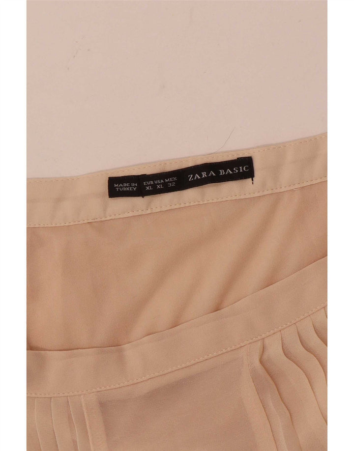 Zara Kvinder grafisk plisseret Maxi-nederdel XL W32 Beige