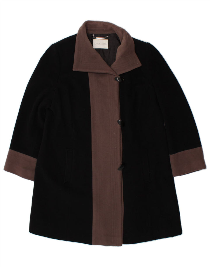 WINDSMOOR Womens Overcoat UK 16 Large Black Colourblock Wool Vintage Windsmoor and Second-Hand Windsmoor from Messina Hembry 
