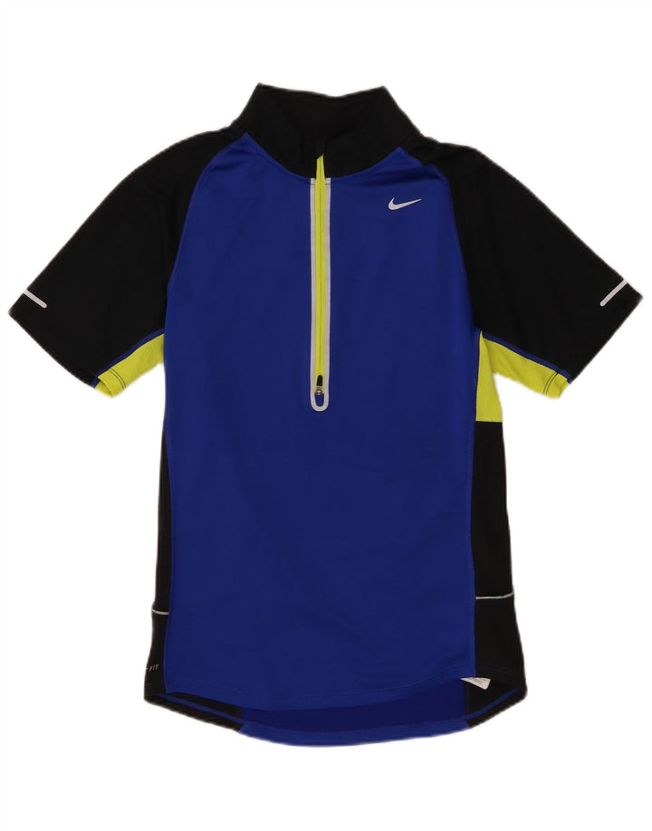 Nike Dri Fit T-shirt med lynlås til mænd, lille blå farveblok polyester
