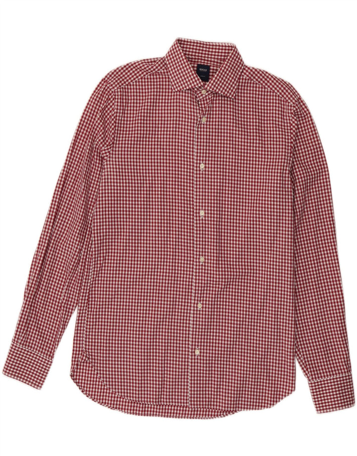Boggi Herre Ternet Custom Fit skjorte størrelse 40 15 1/2 Medium Burgundy Gingham