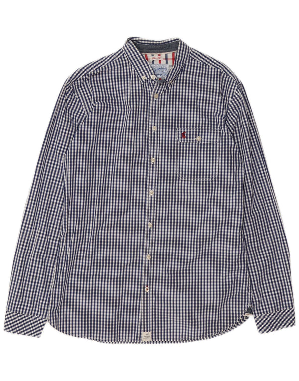 Joules Mens Slim Fit Shirt Medium Navy Blue Gingham Cotton