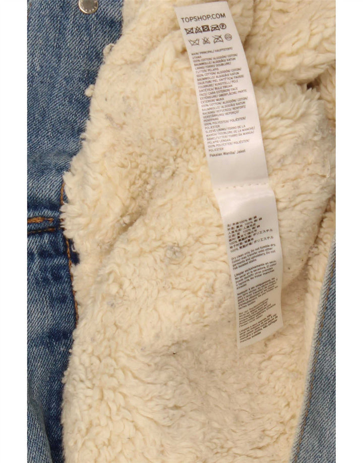 Topshop Dame Denim Sherpa Jacket UK 14 Stor Blå Bomuld