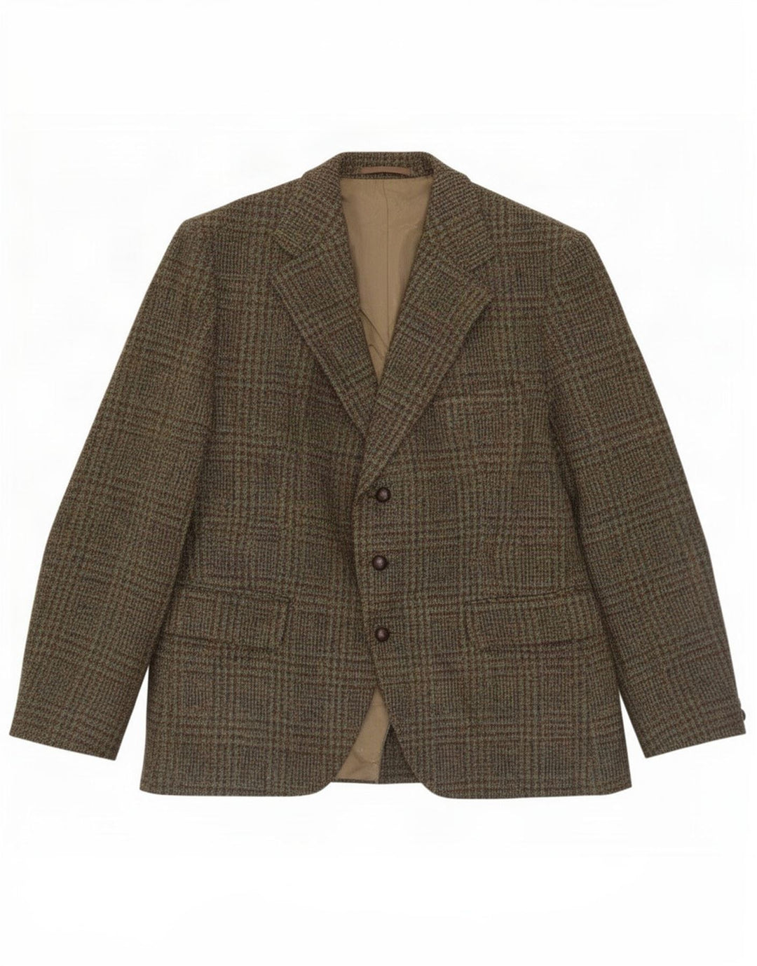 Harris Tweed Herre 3-knaps blazerjakke UK 38 Medium Khaki Houndstooth