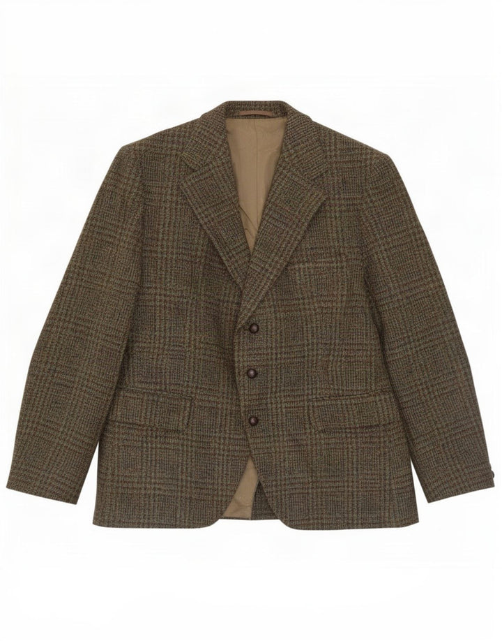 Harris Tweed Herre 3-knaps blazerjakke UK 38 Medium Khaki Houndstooth
