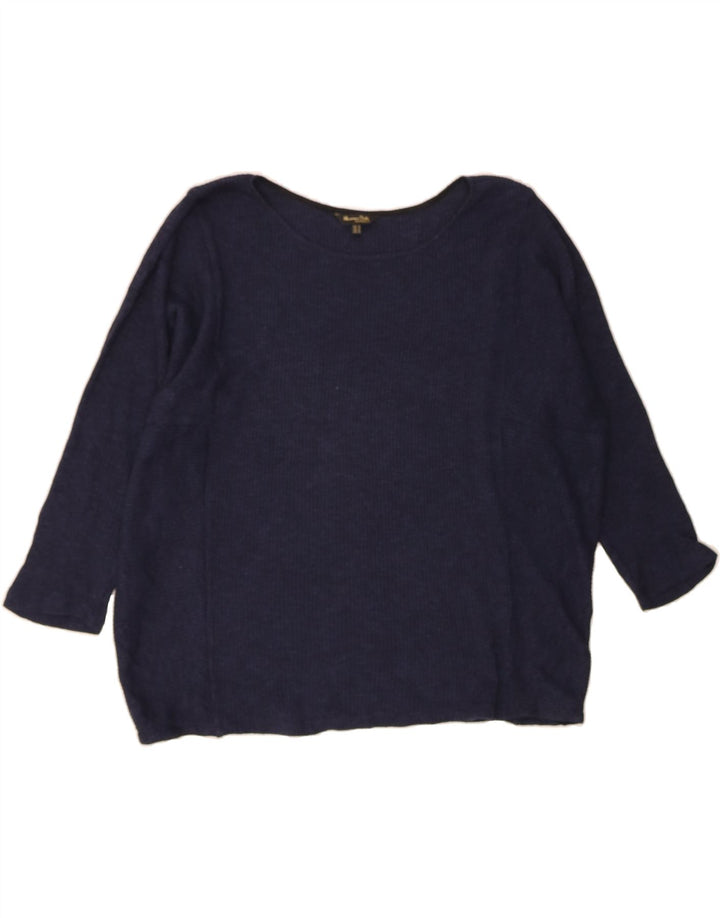 MASSIMO DUTTI Womens Boat Neck Jumper Sweater UK 14 Medium Navy Blue Vintage Massimo Dutti and Second-Hand Massimo Dutti from Messina Hembry 