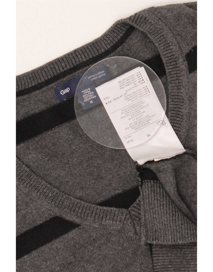 Gap Herre V-hals sweater mellemgrå stribet bomuld