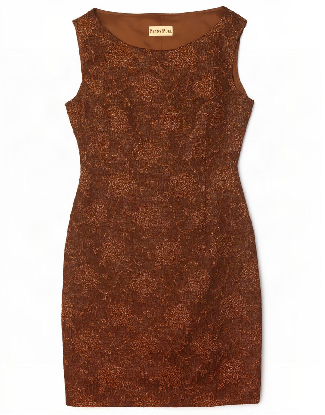 Penny Pull Kvinders Ærmeløs Skede Kjole UK 10 Small Brown Floral Acetate