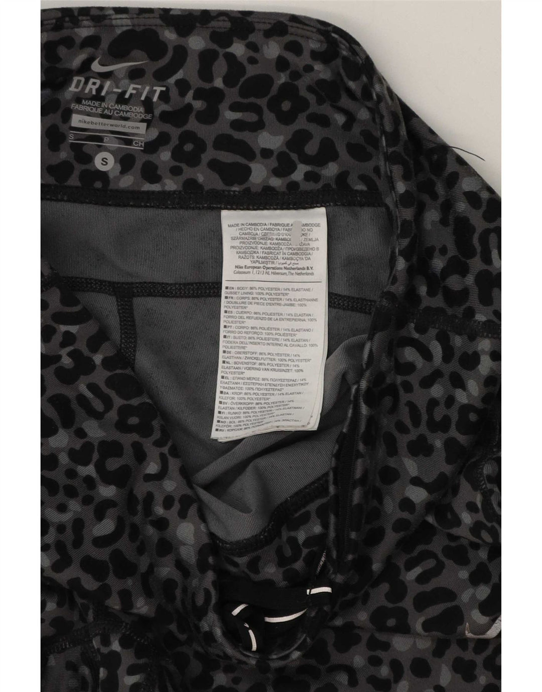 Nike Dame Dri Fit Leggings UK 8 Small Grey Animal Print Polyester